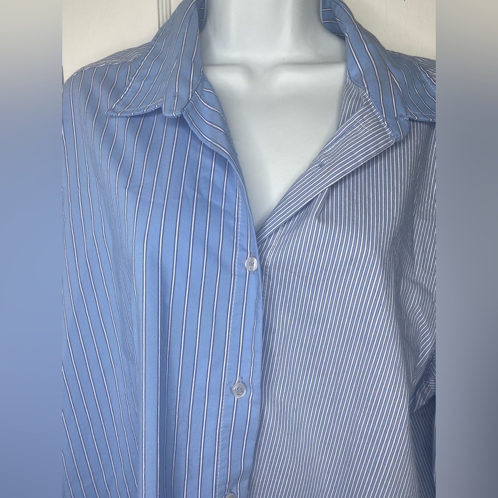 ZARA Women's Asymmetrical Blue Striped Shirt - Picture 2 of 6